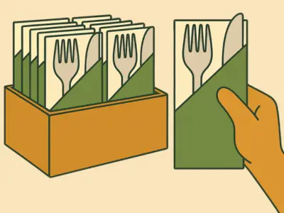 Preparing eco-friendly cutlery pouches during down time