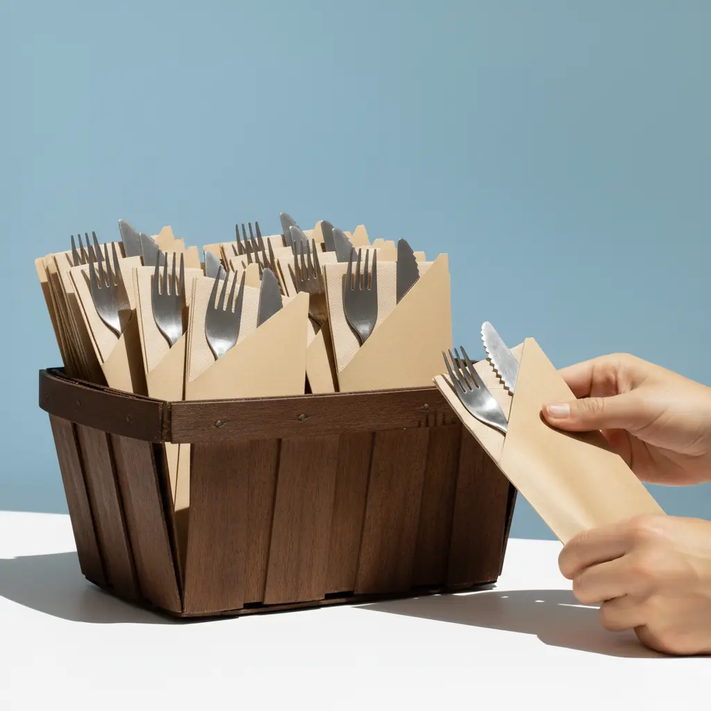 Fast table setup with cutlery pouches